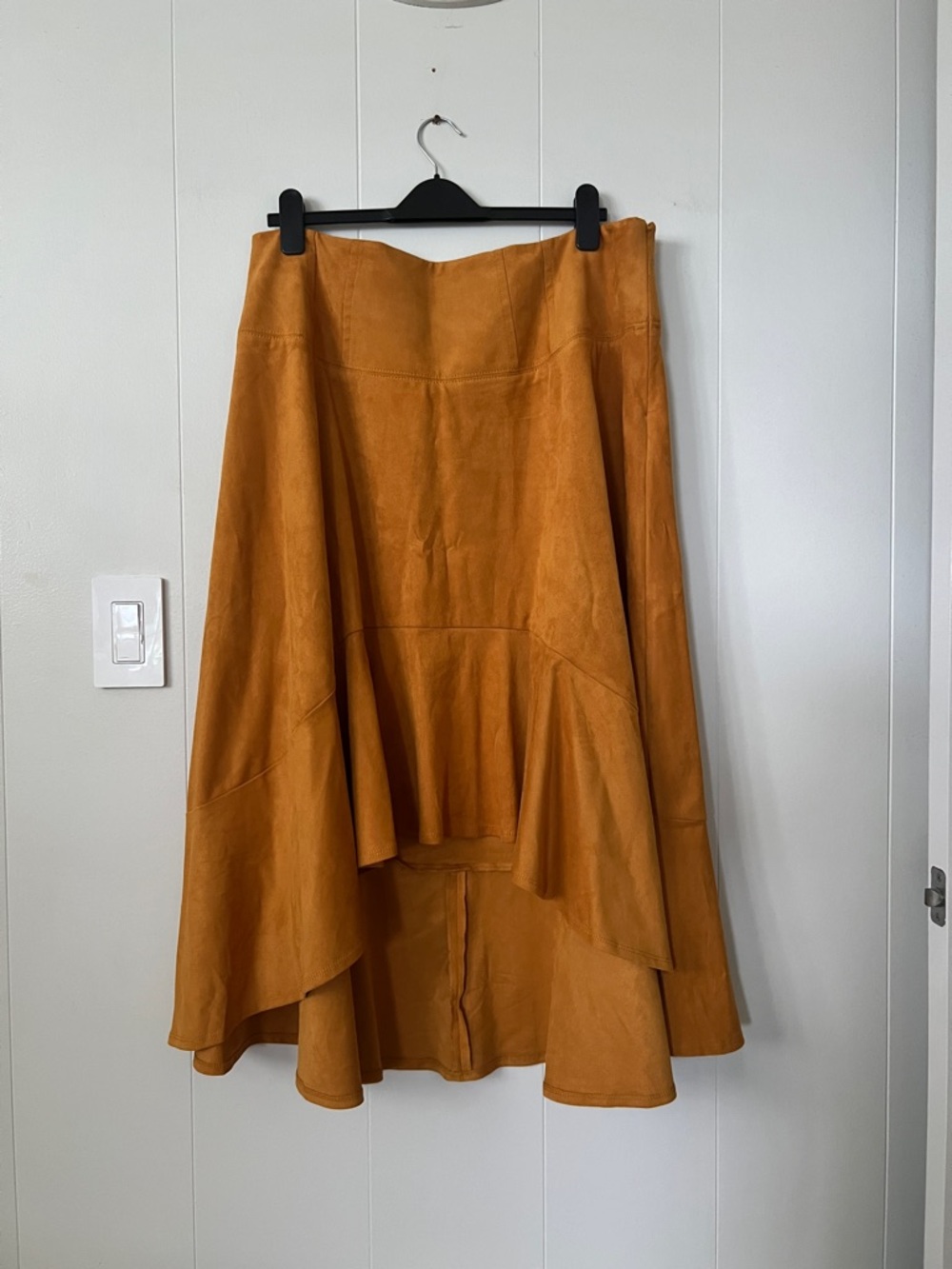 Maeve Anthropologie High-Low Suede-like Midi Skirt in Mustard 18W